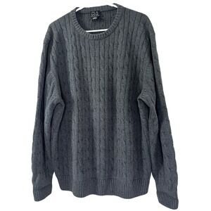 VTG Y2K Men Cable Knit Sweater XL Cotton Crew Charcoal Gray Fisherman Preppy 90s